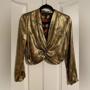 ZARA women’s Gold Floral Cropped Top